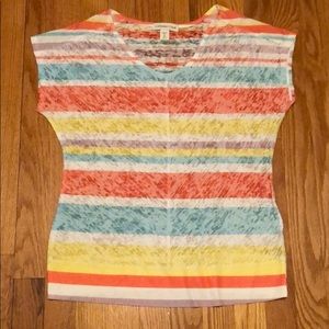 Coldwater Creek v-neck cap sleeve multi color top